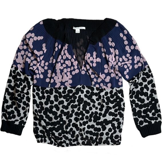 Diane Von Furstenberg Mikino Pleated Neckline Blouse with Dots - Picture 1 of 7